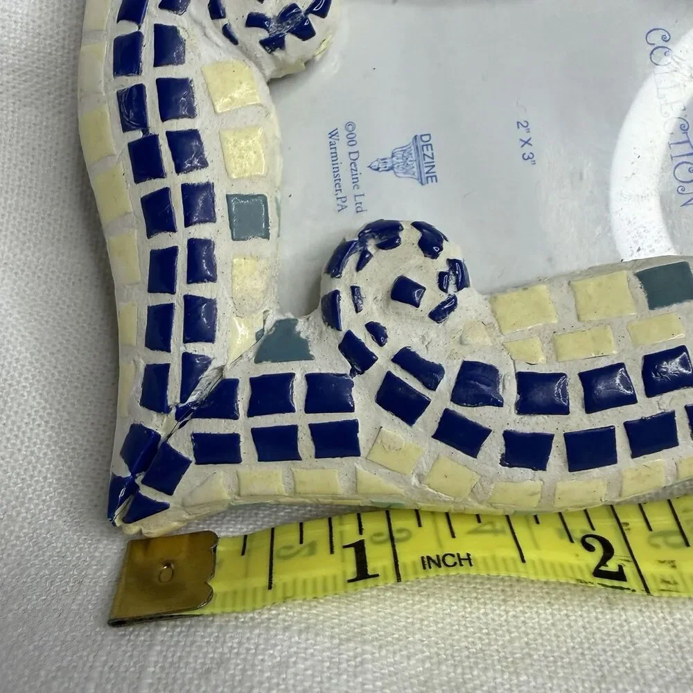 Vintage Mosaic 2x3 Photo Frame Hand Painted Spiral Design Easel Back